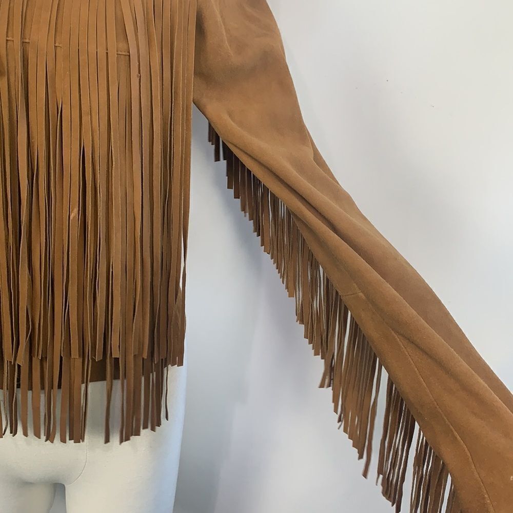 Mackage Tan Brown Suede Fringe Zip Jacket - Picture 8 of 11